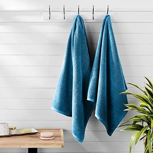 Amazon Basics 100% Cotton Quick-Dry Bath Towel, 2-Pack, Lake Blue, - Travel With Glen