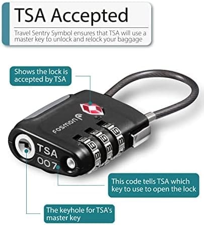 Fosmon TSA Accepted Cable Luggage Locks, (4 Pack) Re-settable Easy - Travel With Glen