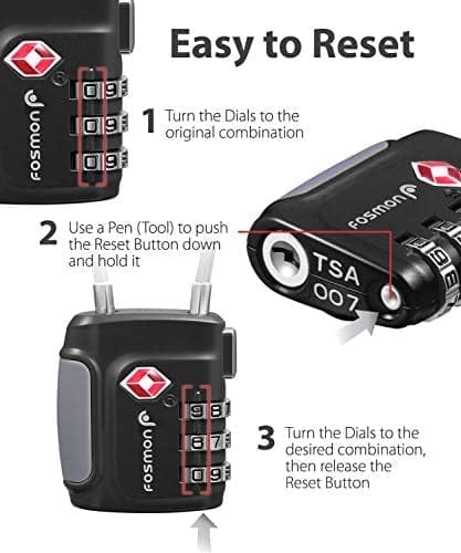 Fosmon TSA Accepted Cable Luggage Locks, (4 Pack) Re-settable Easy - Travel With Glen