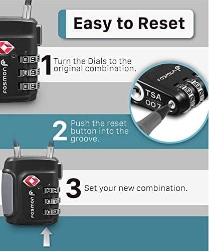 Fosmon TSA Accepted Cable Luggage Locks, (4 Pack) Re-settable Easy - Travel With Glen