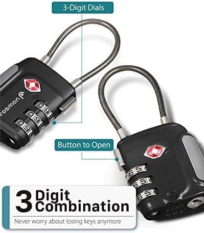 Fosmon TSA Accepted Cable Luggage Locks, (4 Pack) Re-settable Easy - Travel With Glen
