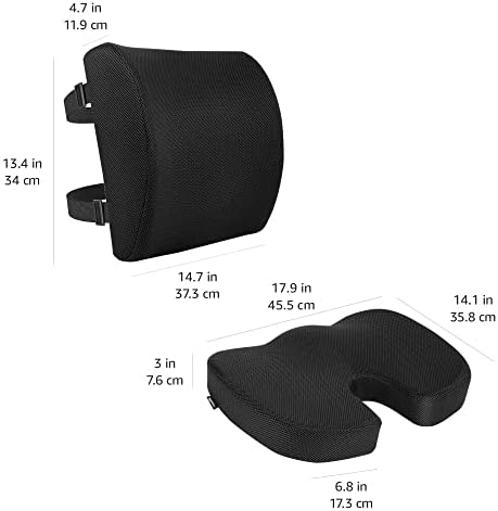 Amazon Basics Seat Cushion & Lumbar Support, Memory Foam, Black, - Travel With Glen