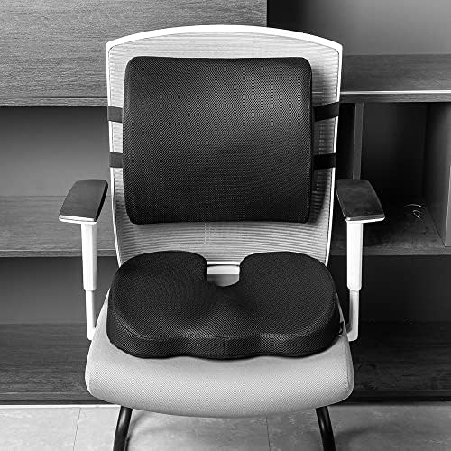Amazon Basics Seat Cushion & Lumbar Support, Memory Foam, Black, - Travel With Glen