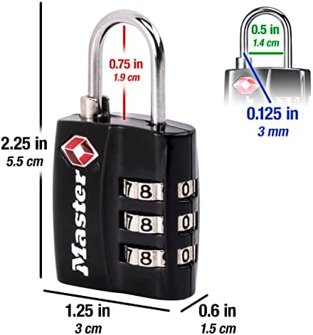 Master Lock 4680DBLK TSA-Approved Luggage Lock, 1-3/16-in. Wide, Black - Travel With Glen