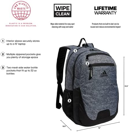 adidas Foundation 6 Backpack, Jersey Onix Grey/Black, One Size - Travel With Glen