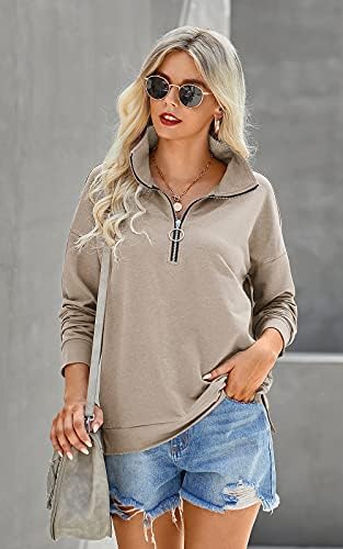 PRETTYGARDEN Women's Causal 1/4 Zip Pullover Long Sleeve Collar Sweatshirts - Travel With Glen