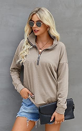 PRETTYGARDEN Women's Causal 1/4 Zip Pullover Long Sleeve Collar Sweatshirts - Travel With Glen