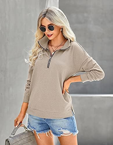PRETTYGARDEN Women's Causal 1/4 Zip Pullover Long Sleeve Collar Sweatshirts - Travel With Glen