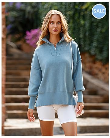 PRETTYGARDEN Women's Causal 1/4 Zip Pullover Long Sleeve Collar Sweatshirts - Travel With Glen