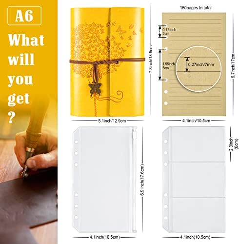 Leather Journal Notebook, Vintage Refillable Journal with 2 PVC Pockets, - Travel With Glen