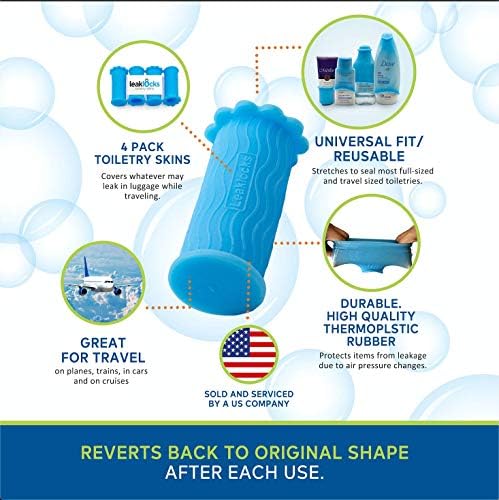 LeakLocks® Toiletry Skins™ 4 pak Elastic Sleeve for Leak Proofing - Travel With Glen
