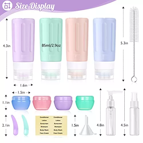 JBYAMUS 16 Pcs Silicone Bottles Set, Leak-Proof Design, Travel Size, - Travel With Glen