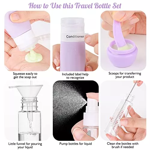 JBYAMUS 16 Pcs Silicone Bottles Set, Leak-Proof Design, Travel Size, - Travel With Glen
