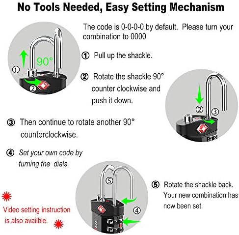 4 Digit TSA Approved Luggage Locks, 4 Black Locks, Inspection - Travel With Glen