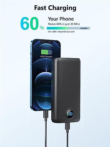 DIAMUAR Portable Charger 30,000mAh-Output Input USB C Fast Charging LED - Travel With Glen
