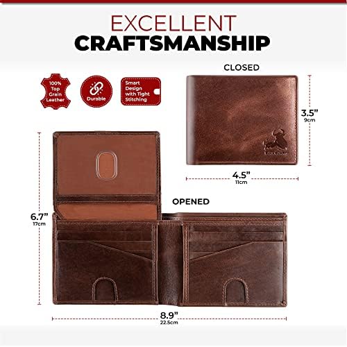 BULL GUARD Mens RFID Blocking Bifold Wallet Soft Genuine Leather - Travel With Glen