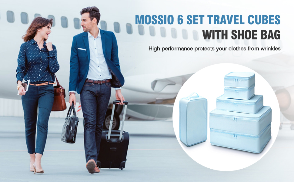 Mossio 6 Set Packing Cubes with Shoe Bag - Lightweight - Travel With Glen