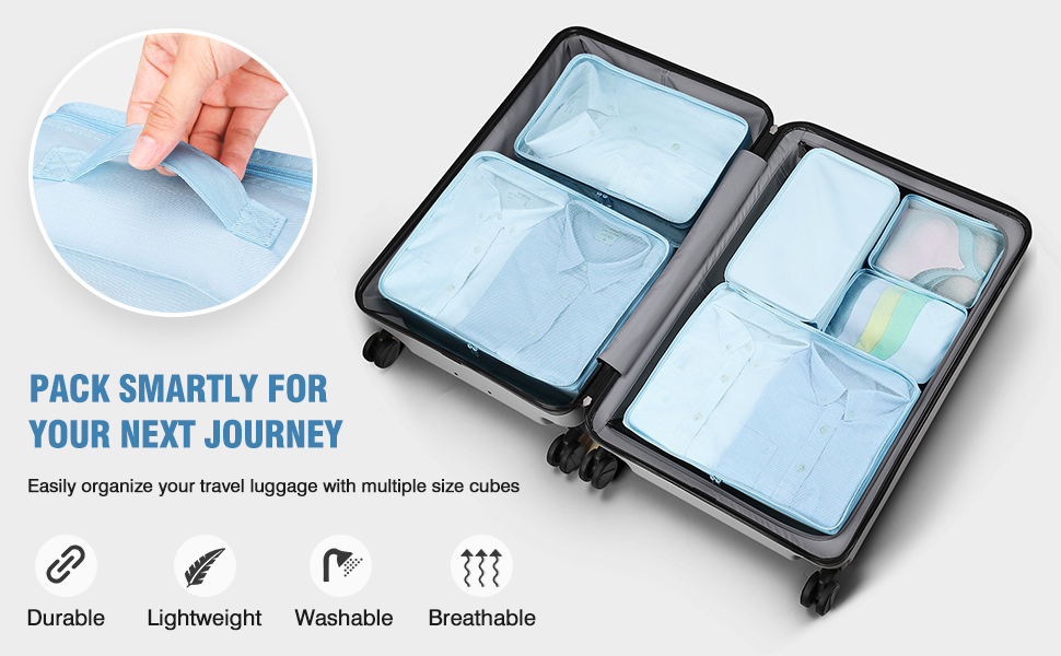 Mossio 6 Set Packing Cubes with Shoe Bag - Lightweight - Travel With Glen