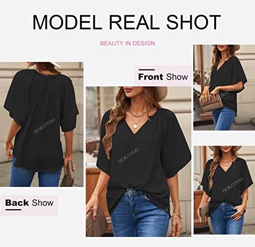 Dokotoo Womens Chiffon Blouses Casual Solid Bell Sleeve Shirt Loose - Travel With Glen