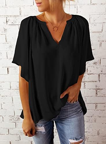 Dokotoo Womens Chiffon Blouses Casual Solid Bell Sleeve Shirt Loose - Travel With Glen