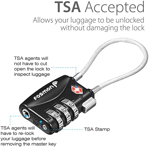 TSA Accepted Cable Luggage Locks, Fosmon (3 Pack) 3 Digit - Travel With Glen