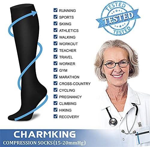 CHARMKING Compression Socks for Women & Men (6 Pairs) 15-20 - Travel With Glen