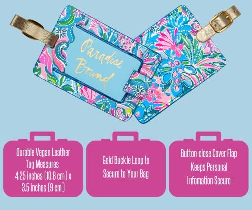 Lilly Pulitzer Leatherette Luggage Tag with Secure Strap, Colorful Suitcase - Travel With Glen