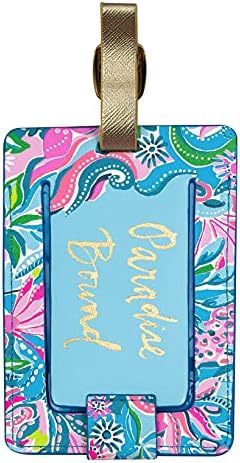Lilly Pulitzer Leatherette Luggage Tag with Secure Strap, Colorful Suitcase - Travel With Glen
