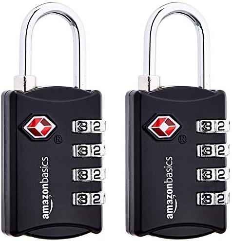 Amazon Basics TSA Accepted Cable 4-Digit Combination Lock, Black, 2-Pack - Travel With Glen