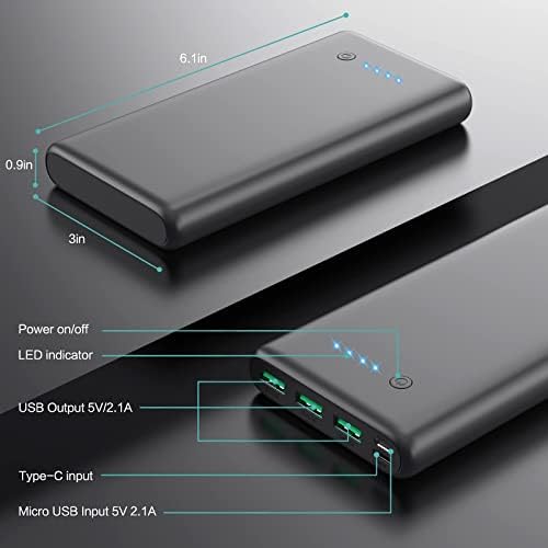 Portable Charger 36800mAh,3 USB Outputs Power Bank, Dual Input External - Travel With Glen