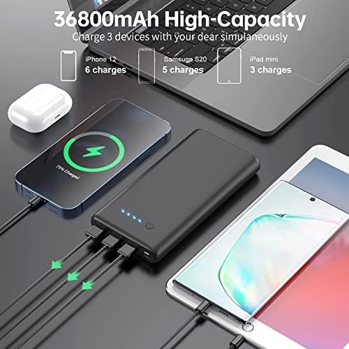 Portable Charger 36800mAh,3 USB Outputs Power Bank, Dual Input External - Travel With Glen