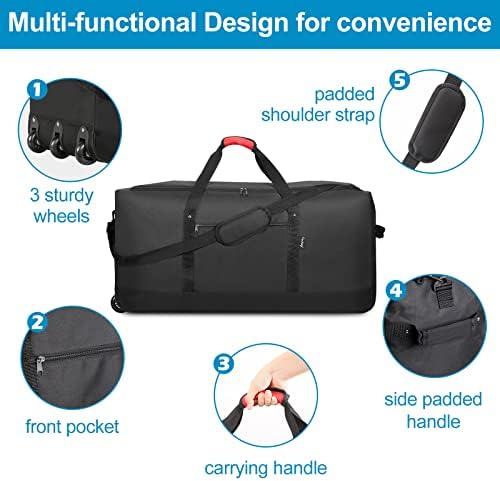 Finnhomy 120L Foldable Rolling Duffel hebing - Travel With Glen