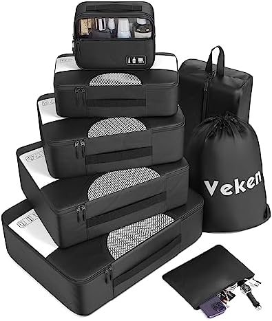 8 Set of Various Colored Packing Cubes for Suitcases in 4 Sizes(Extra Large, Large, Medium, Small), Veken Suitcase Organizer Bags Set for Travel Essentials Travel Accessories, Travel Bags Organizer for Carry on Luggage