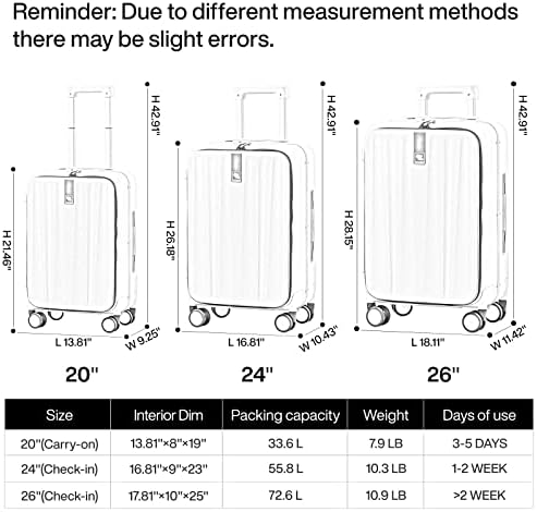 Hanke Carry On Luggage, Suitcase with Wheels & Front Opening, - Travel With Glen