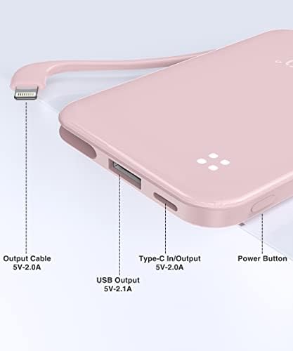 TG90° 4500mah Small Portable Power Bank Built-in Cable, Ultra Slim - Travel With Glen