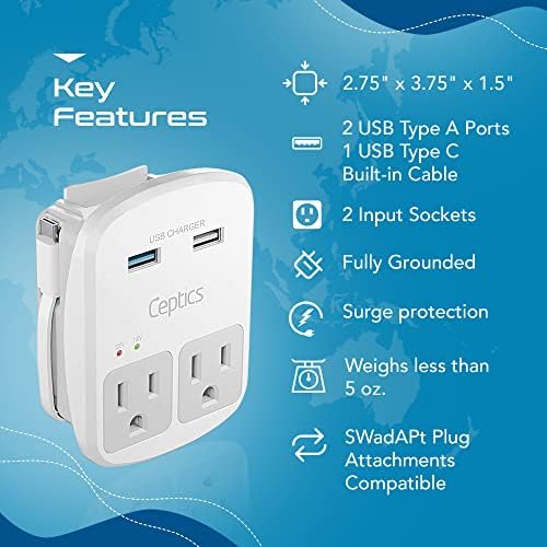 Ceptics World Travel Adapter Kit - QC 3.0 2 USB - Travel With Glen