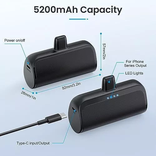 Mini Portable Charger Power Bank for iPhone,5200mAh Portable Phone Charger, - Travel With Glen