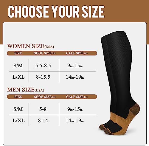 ACTINPUT Copper Compression Socks Men Women Circulation 4 Pairs-Best Support - Travel With Glen