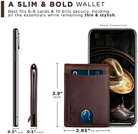 SERMAN BRANDS RFID Blocking Slim Bifold Genuine Leather Minimalist Front - Travel With Glen