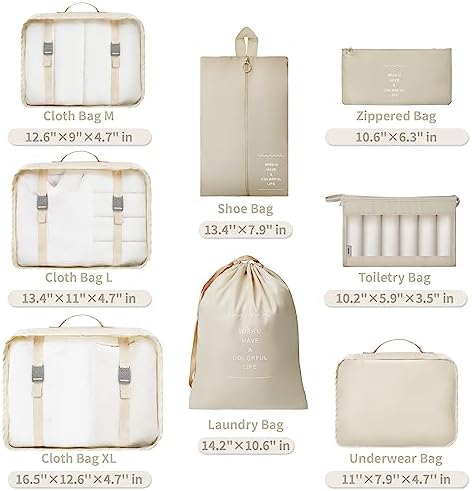 GRANNY SAYS 8 Set Beige Packing Cubes for Carry on - Travel With Glen