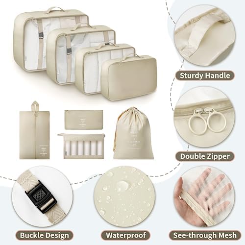 GRANNY SAYS 8 Set Beige Packing Cubes for Carry on - Travel With Glen