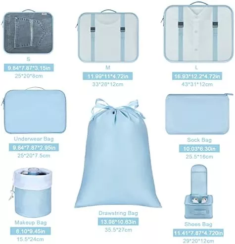 DIMJ Packing Cubes for Travel, 8Pcs Travel Cubes Set Foldable - Travel With Glen