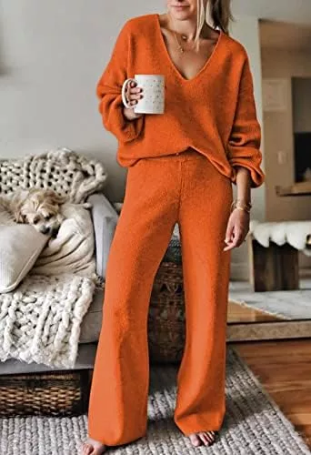 Fixmatti Women 2 Piece Knit Set Long Sleeve Pullover Sweater - Travel With Glen