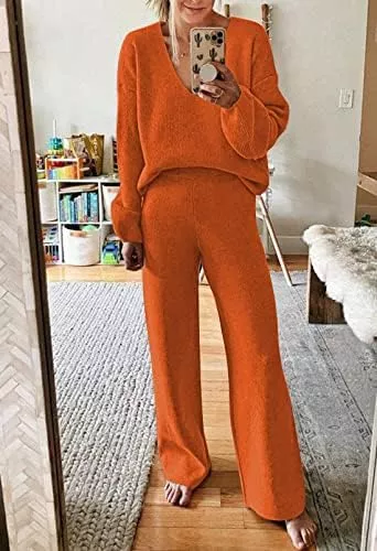 Fixmatti Women 2 Piece Knit Set Long Sleeve Pullover Sweater - Travel With Glen