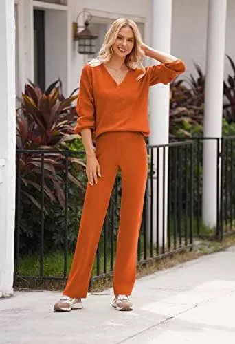 Fixmatti Women 2 Piece Knit Set Long Sleeve Pullover Sweater - Travel With Glen