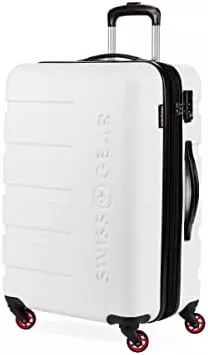 SwissGear 7366 Hardside Expandable Luggage with Spinner Wheels, White, Checked-Medium - Travel With Glen Suitcase