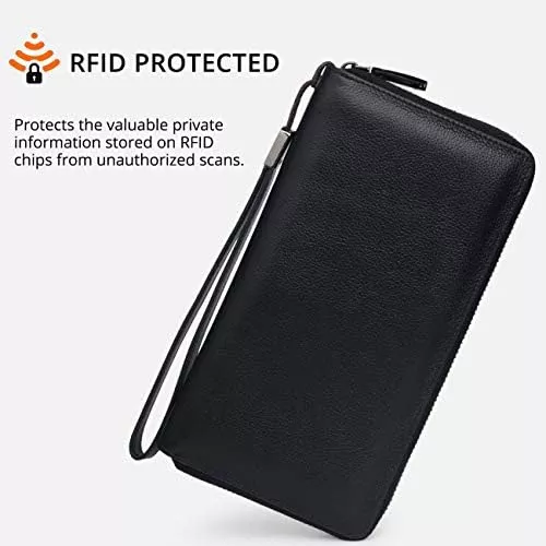 Bveyzi Women RFID Blocking Wallet Leather Zip Around Phone Clutch - Travel With Glen