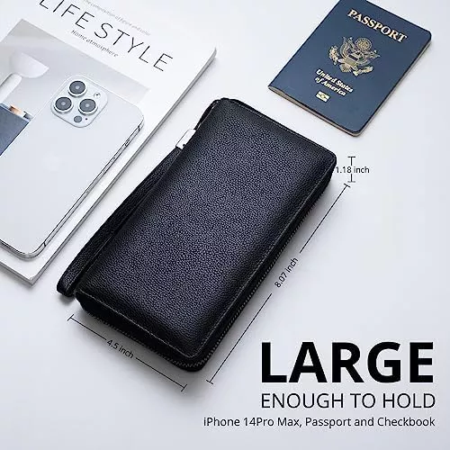 Bveyzi Women RFID Blocking Wallet Leather Zip Around Phone Clutch - Travel With Glen