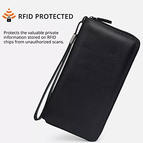 Bveyzi Women RFID Blocking Wallet Leather Zip Around Phone Clutch - Travel With Glen