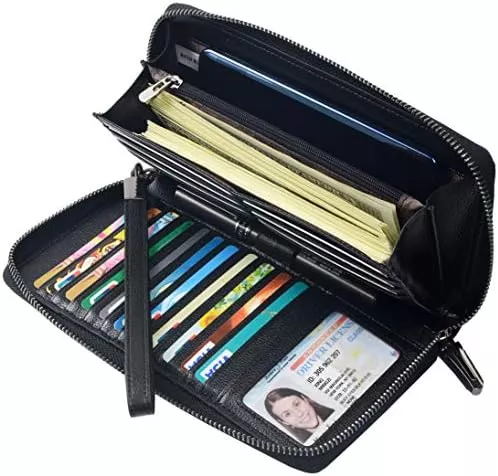 Bveyzi Women RFID Blocking Wallet Leather Zip Around Phone Clutch - Travel With Glen RFID blocking wallet